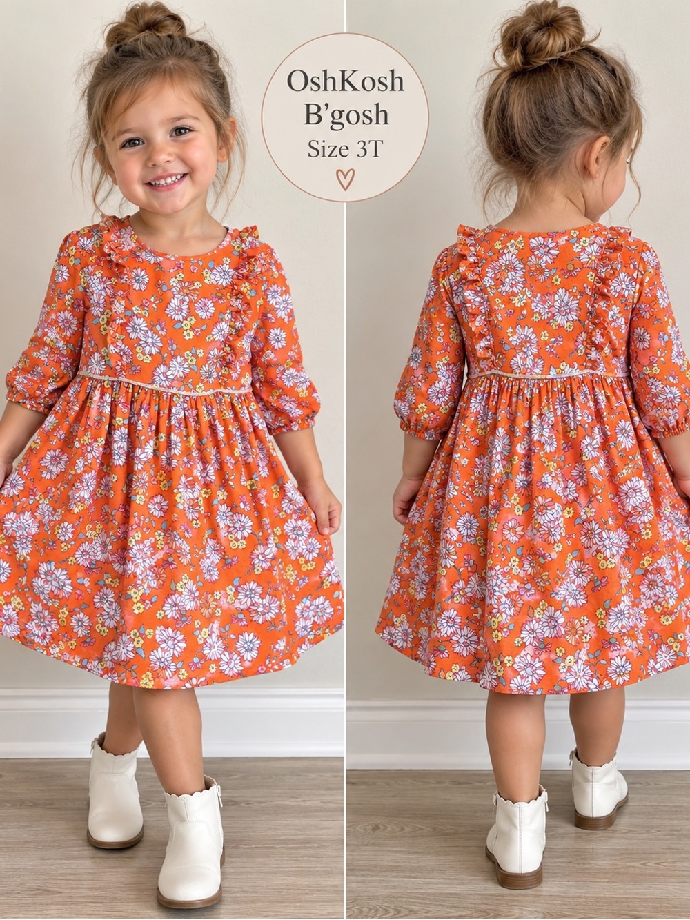 OshKosh B’gosh Girls Floral Ruffle Dress Orange 3T